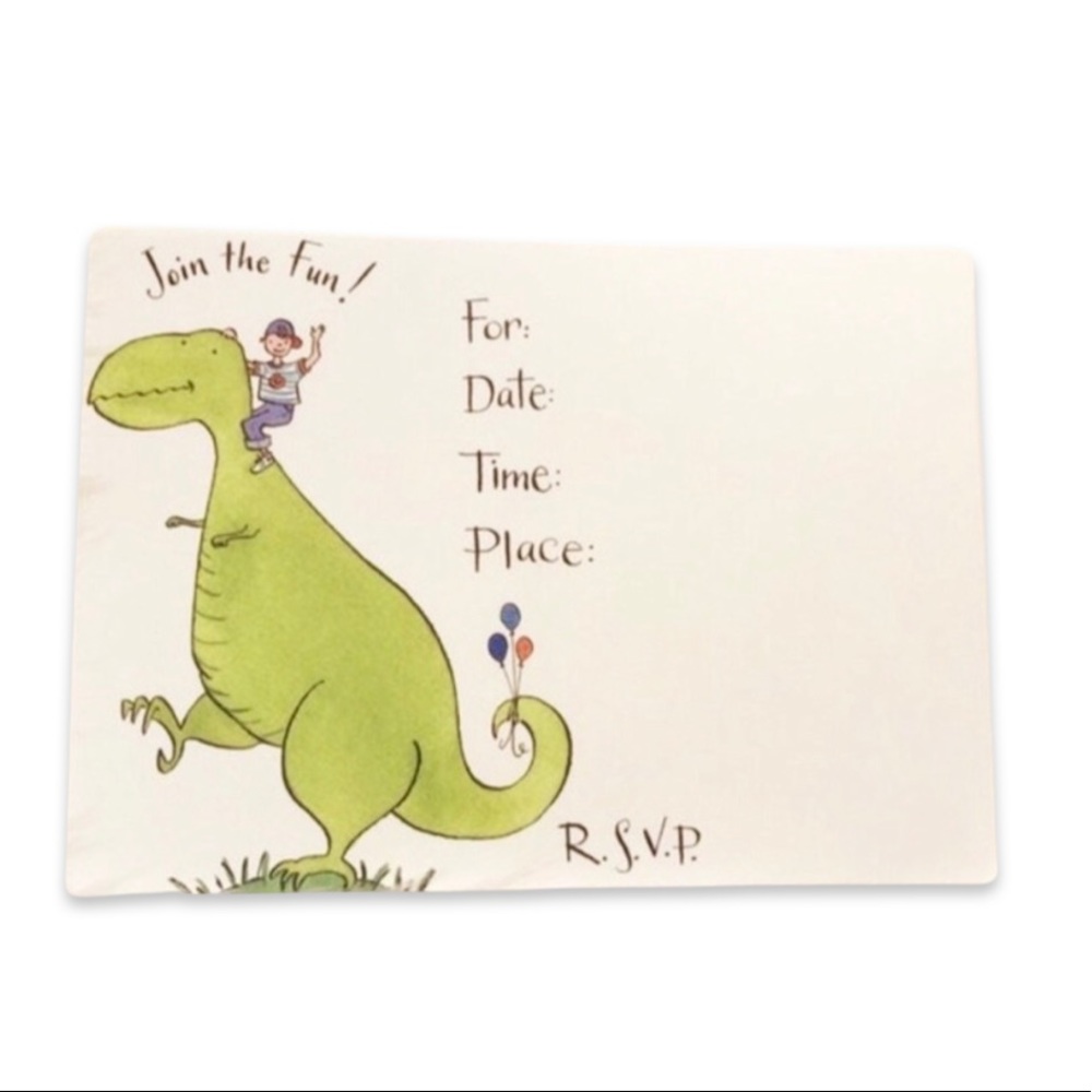Vintage Kid’s Party Invitation Dinosaur Theme Cards & Envelopes 12 Pack